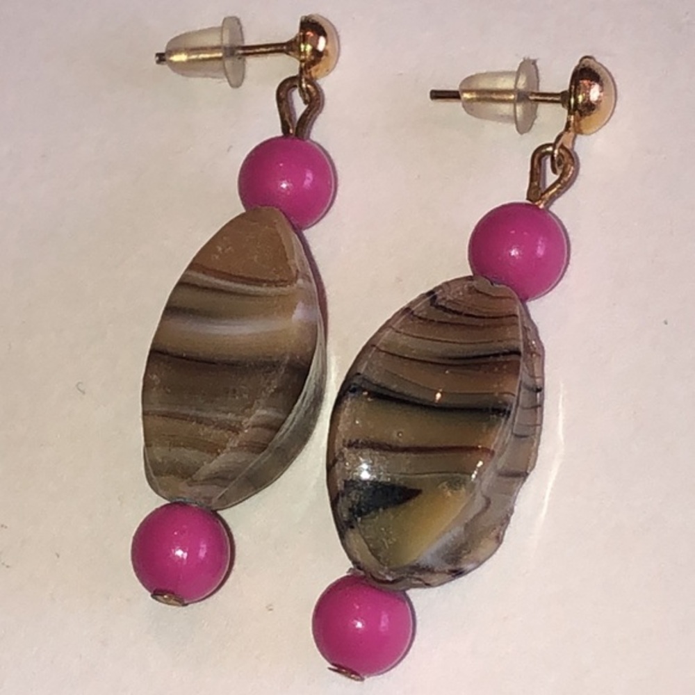 Elegant Pink and Brown Beaded Boho Earrings